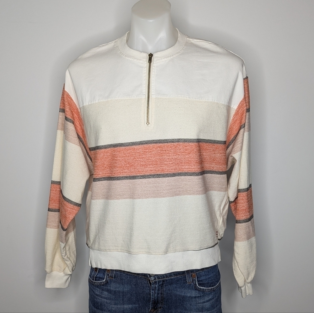 Urban Outfitters BDG White Cream Orange Striped 1/3 Zip Pullover Sweatshirt XS